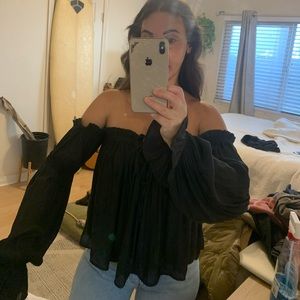 Black off shoulder long sleeve top